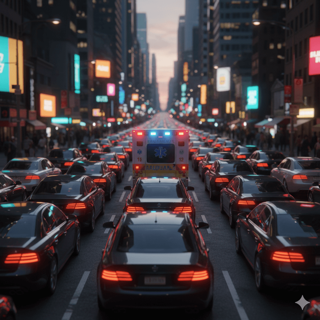 Urgent city traffic scene